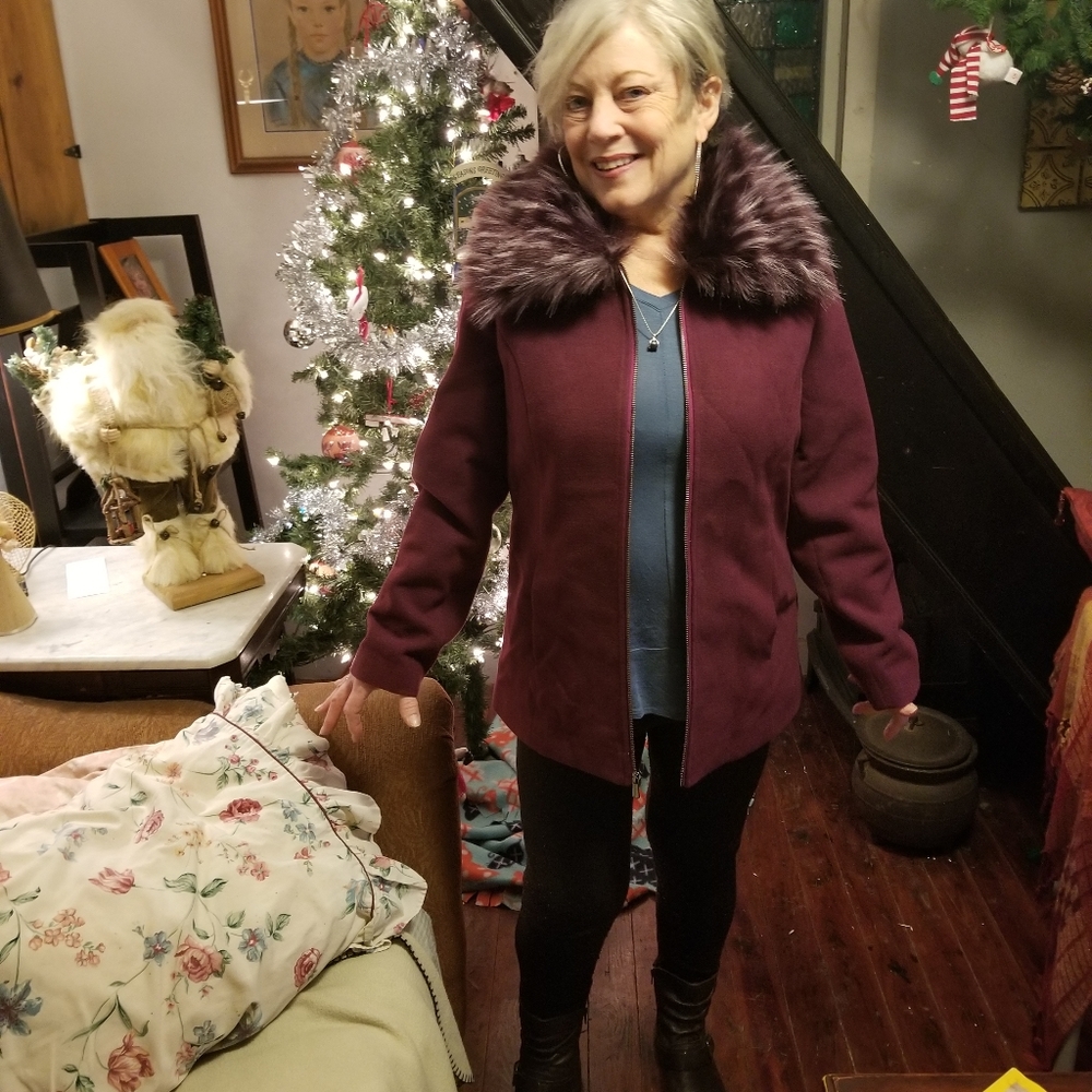 Magenta jacket w fur lined neckline